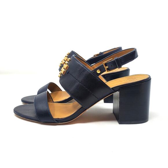 Tory Burch Everly 65MM Heeled Sandals Soft Calf Leather Black 60222 Size US 9 - Picture 4 of 10
